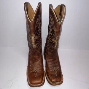 Larry Mahan Brown Leather Square Toe Cross Hair Western Cowboy Boots Size 6B